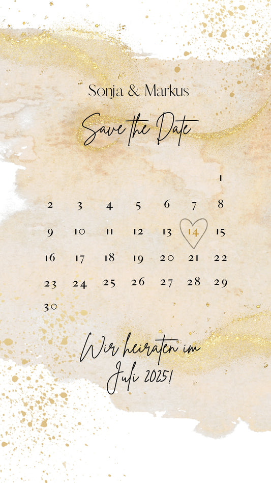 Goldene Glanzmomente – Save the Date mit Kalender